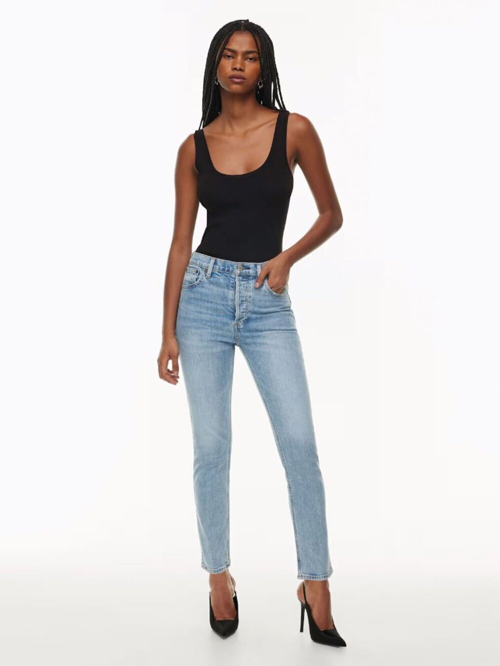 Aritzia Denim Forum Womens The Yoko High Rise Slim Jeans Light Blue 28